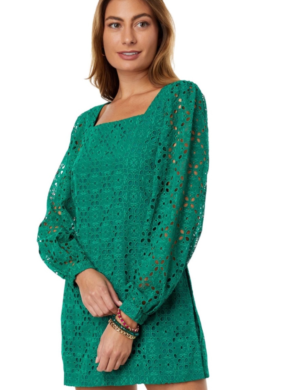 Lilly Pulitzer Emerald Green Eyelet Long-Sleeve Shift Dress